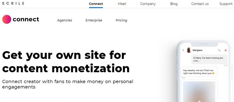 Screenshot Scrile Connect Main page