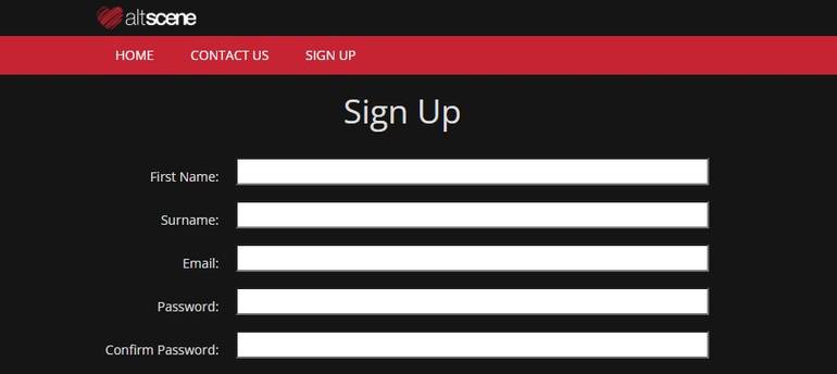 Screenshot AltScene Sign up Page