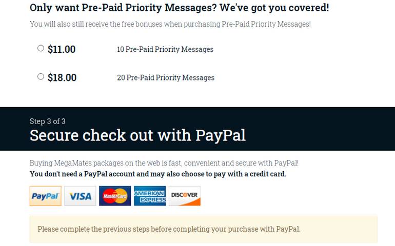 Prepaid priority messaging Megamates 