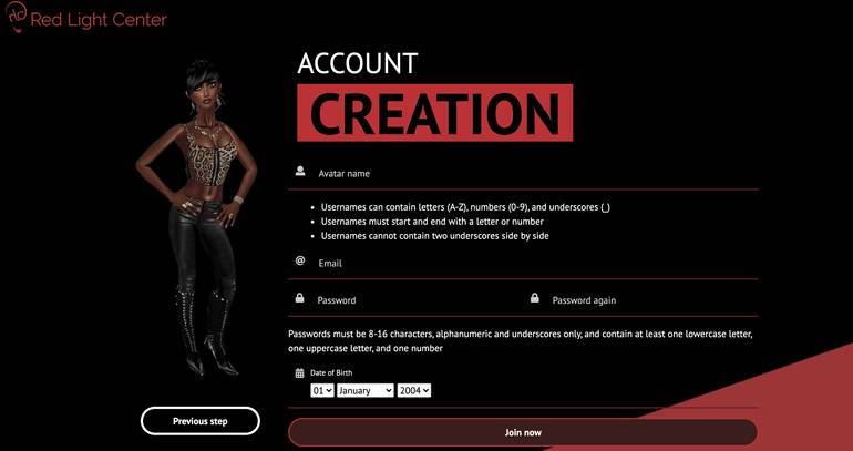  Red light center - account creation