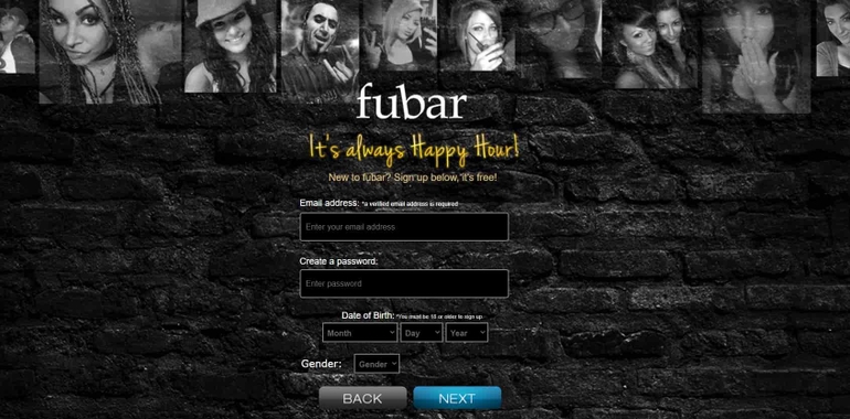 Registration at Fubar dating site